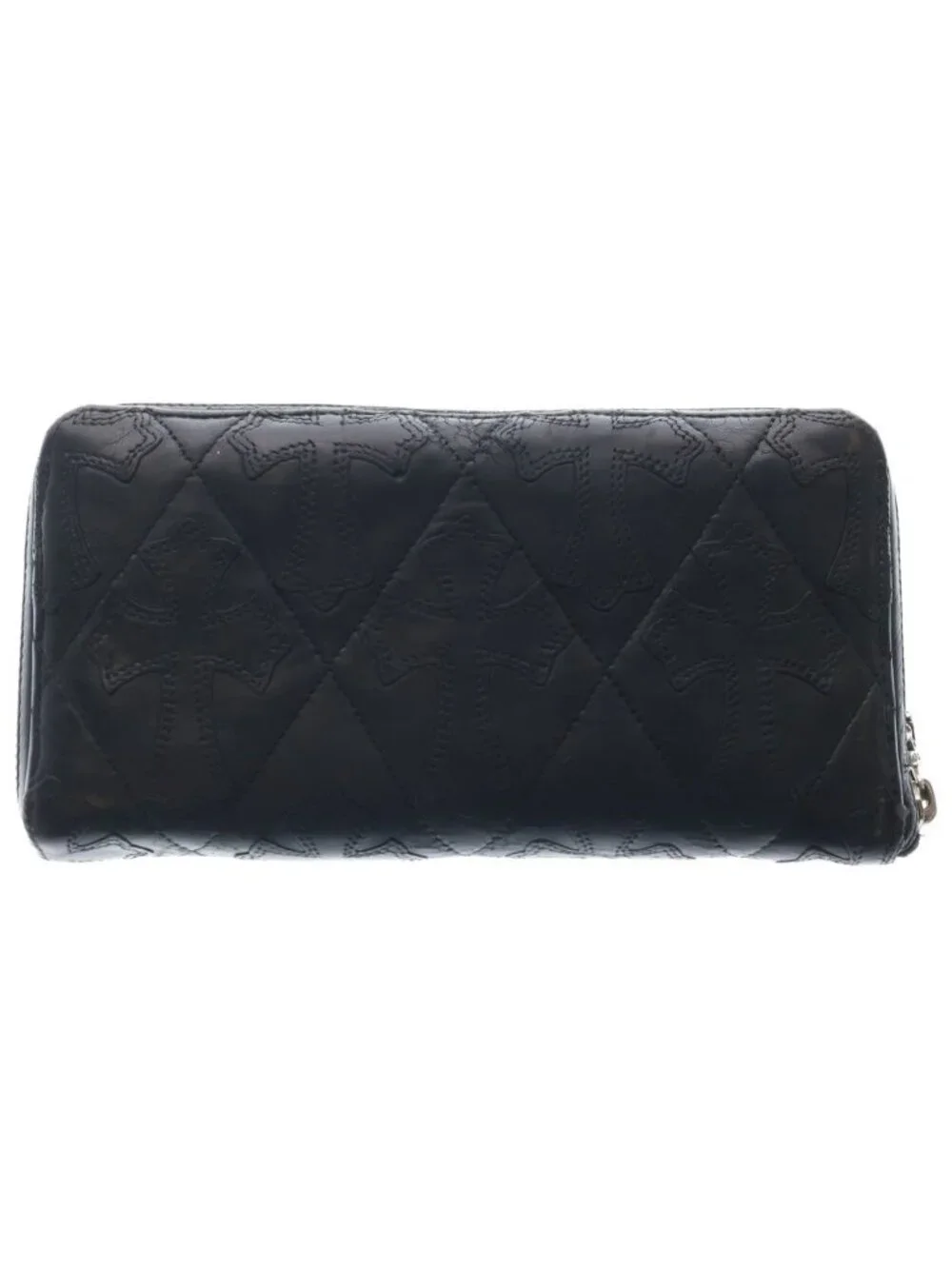 Chrome Hearts Rec Zip Quilted Wallet Cemetery Cross Leather Black